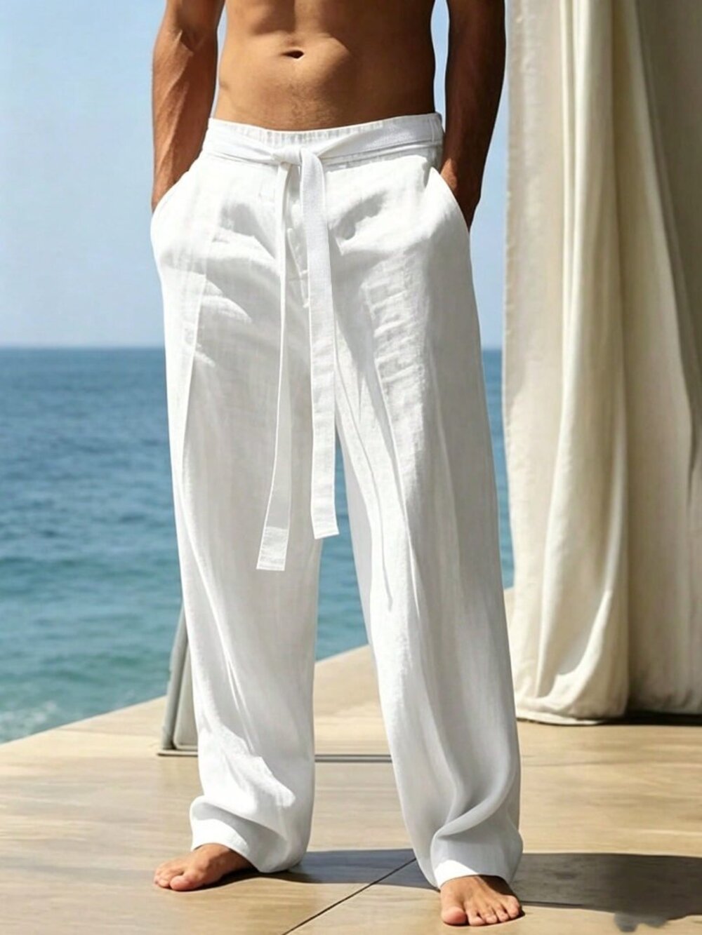 White Glamorous Men's Hip-Hop Loose Casual Sports Long Pants
